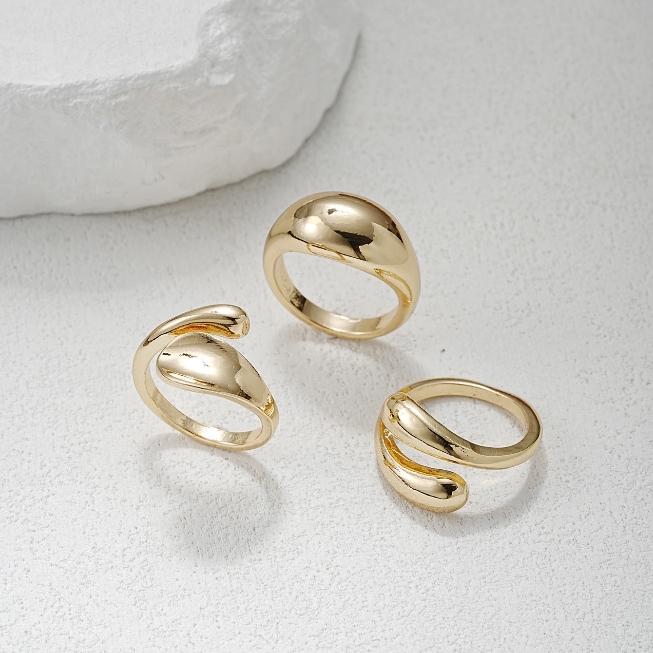 Women's Golden Irregular Opening Niche Trendy Set Graceful Rings