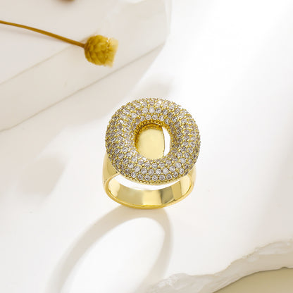 Gold Exaggerated Micro Inlaid Zircon English Rings