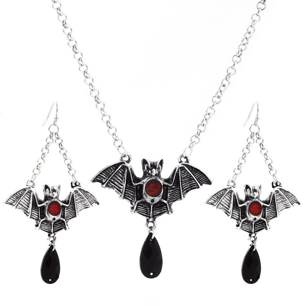 Goth Wind Exaggerated Red Water Drop Bat Cross Pendants