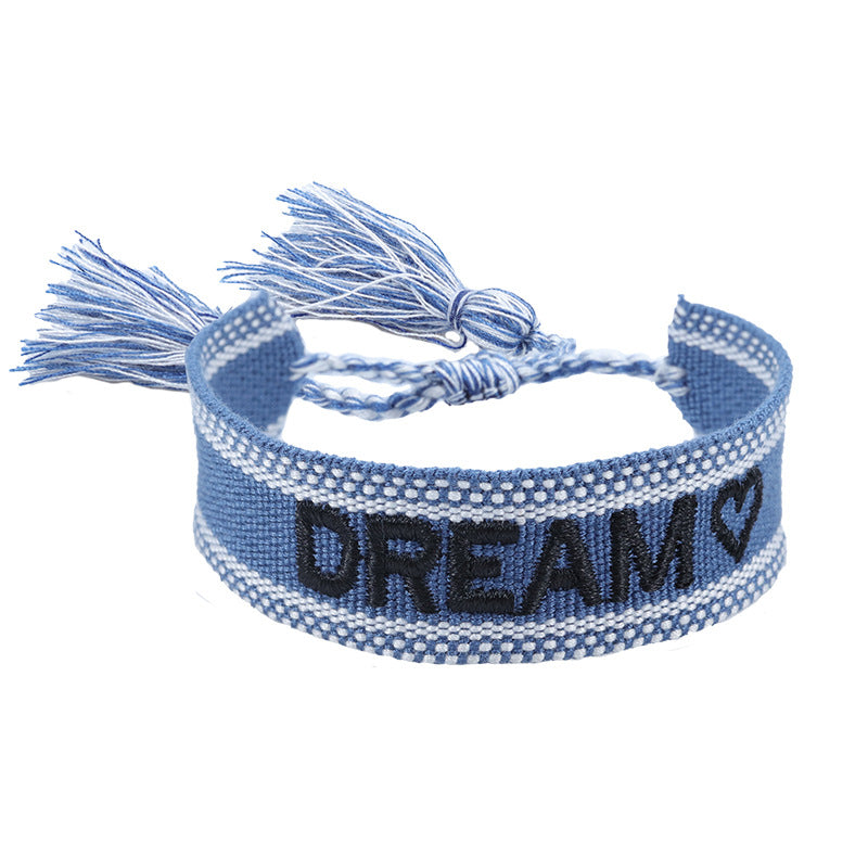 Women's & Men's Couple Letter Embroidery Wrist Strap Tassel Bracelets