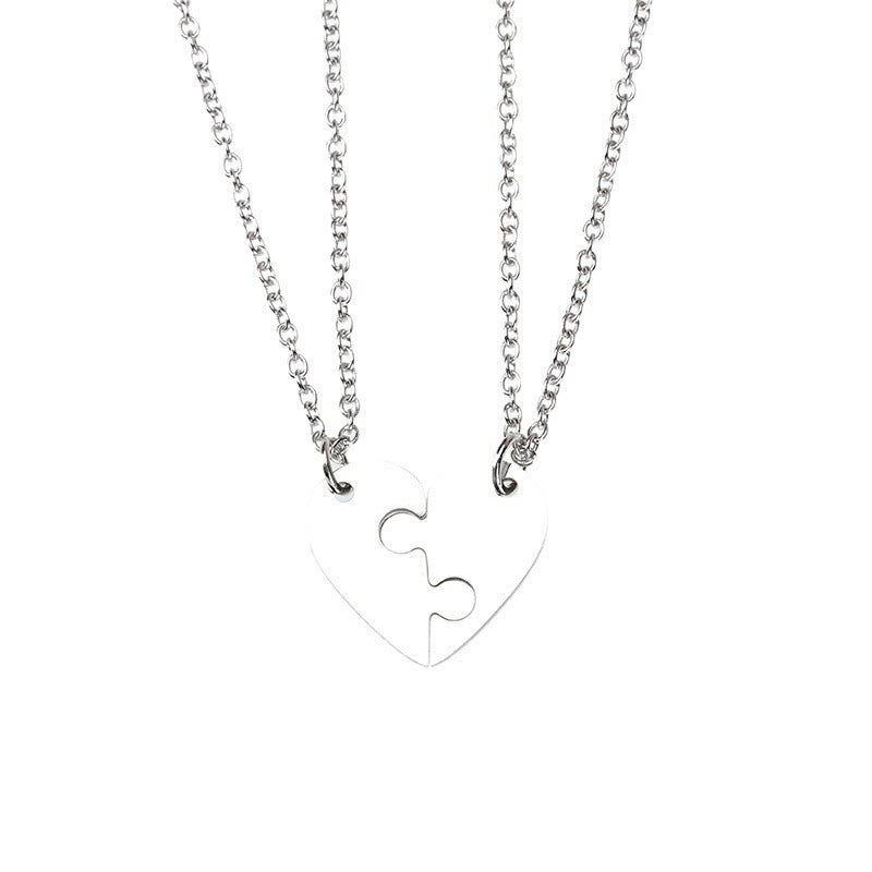 Steel Puzzle Heart One Pair Lovers Necklaces