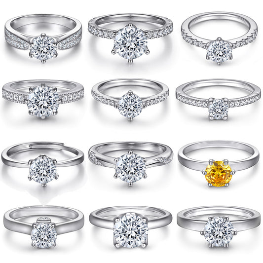 Women's Fashion Sier Sterling Zircon Single Row Rings