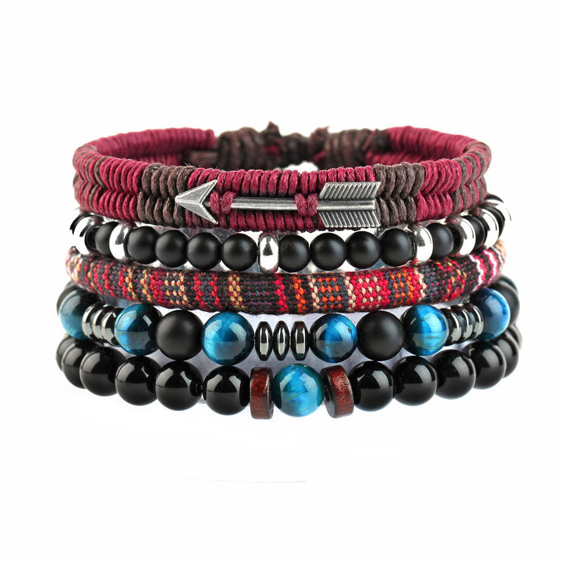 Ornament Woven Tigereye Volcanic Rock Cowhide Bracelets