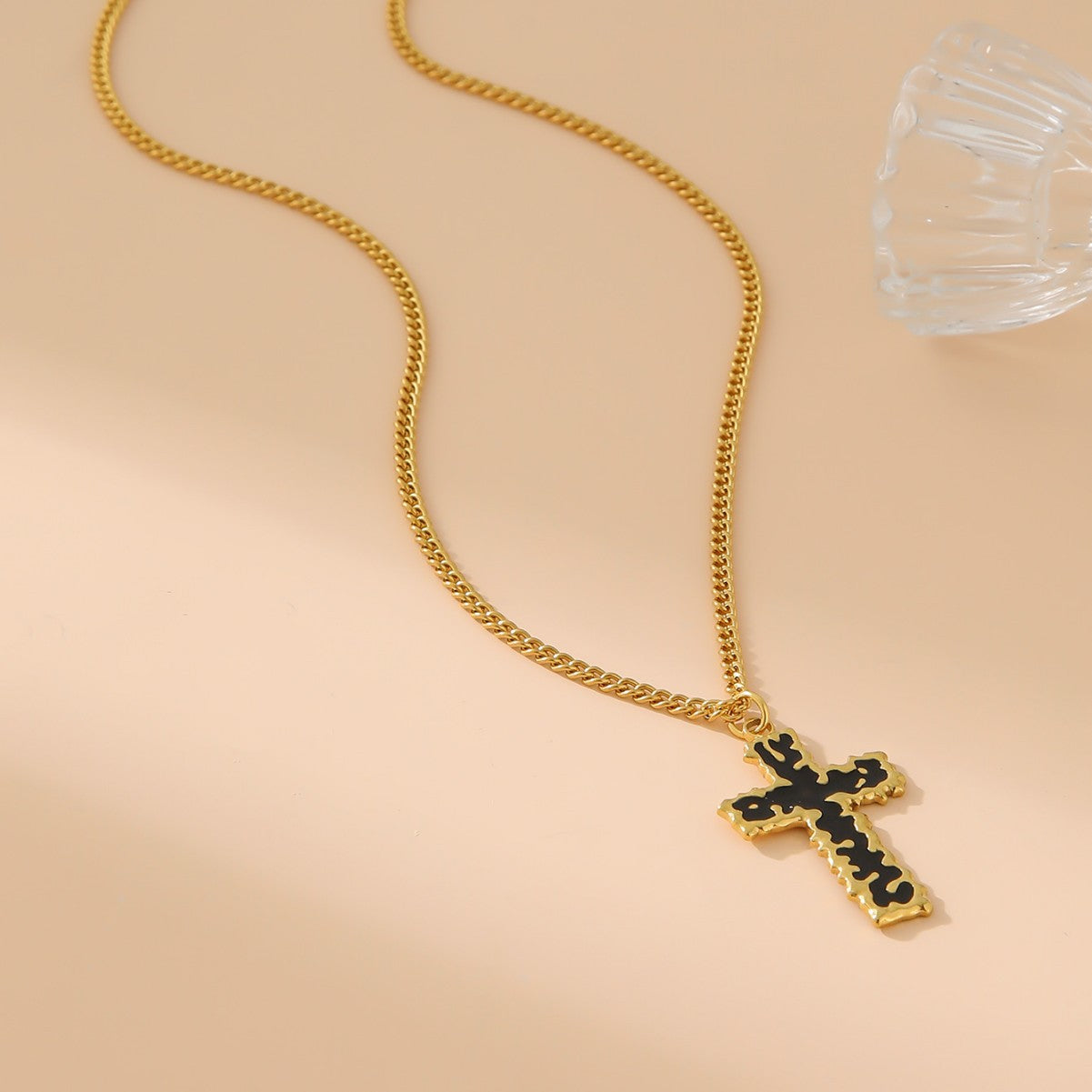 Women's & Men's Stainless Steel Cross Shelf Gold Punk Necklaces