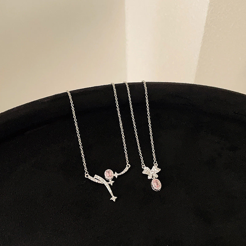 Pink Zircon Bow Meteor Female Gentle Niche Necklaces