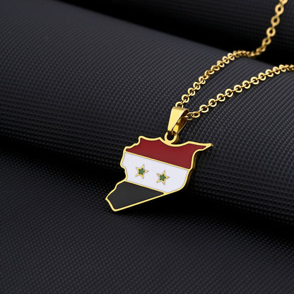 Women's & Men's Syrian Free Army Map Flag For Necklaces