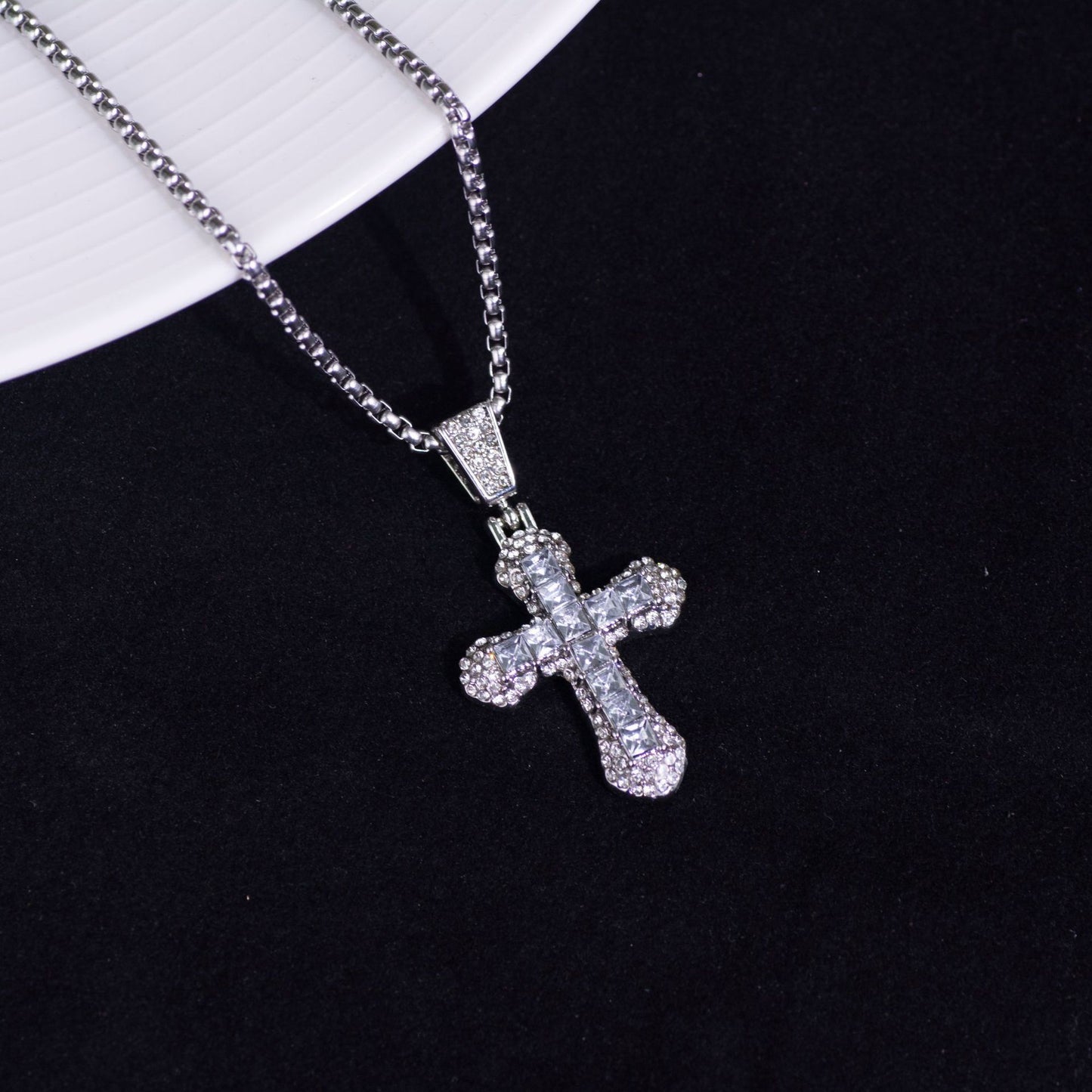 Full Diamond Cross Zircon Hip Hop Trend Personality Sweater Necklaces