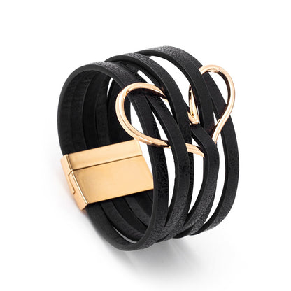 Women's High Quality Leather Fashion Love Heart Color Bracelets
