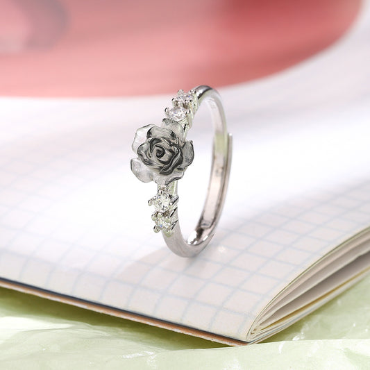 Camellia Flower Adjustable Popular Rhinestone Gradient Rings