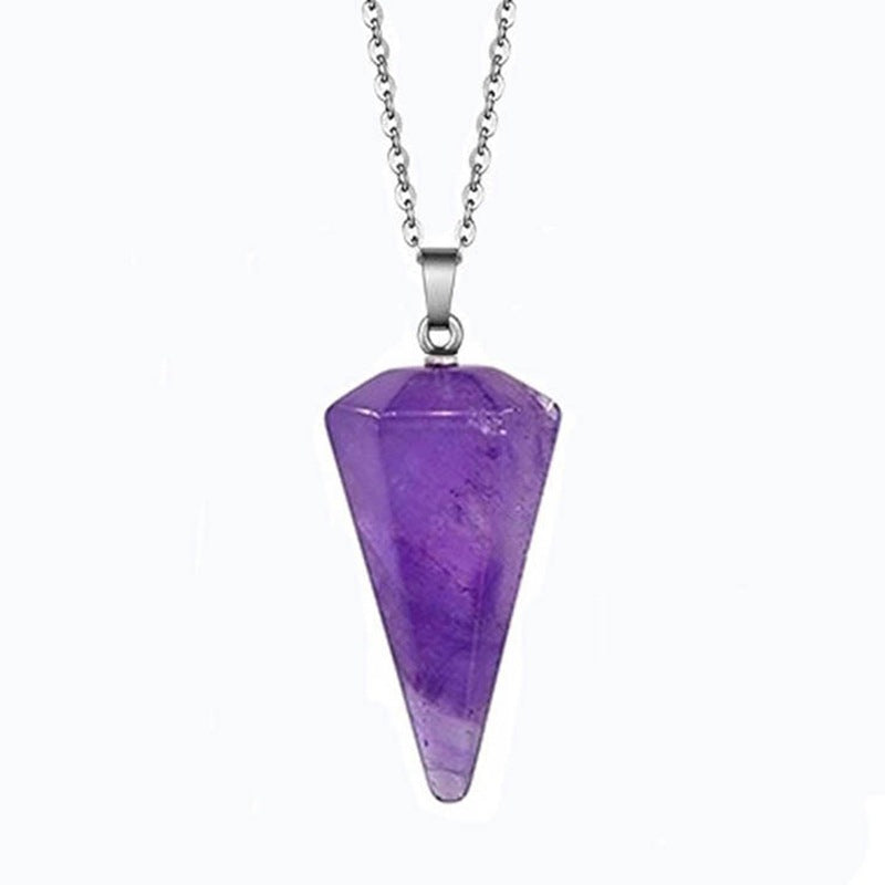 Natural Stone Hexagon Prism Conical Spirit Necklaces