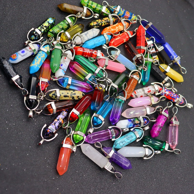 Natural Stone Crystal Hexagon Prism Bullet Pendants