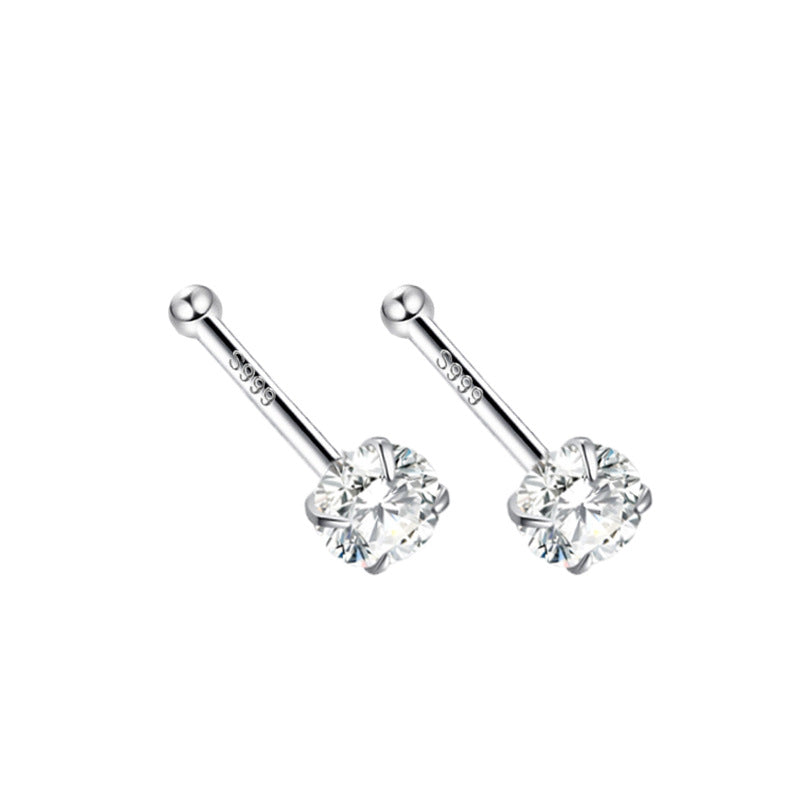 Sier Zircon Ear Light Luxury Minority Double-headed Bone Earrings