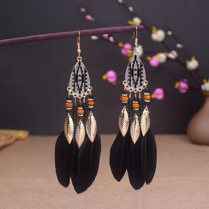 Ethnic Style Long Feather Temperamental Tassels Personality Earrings