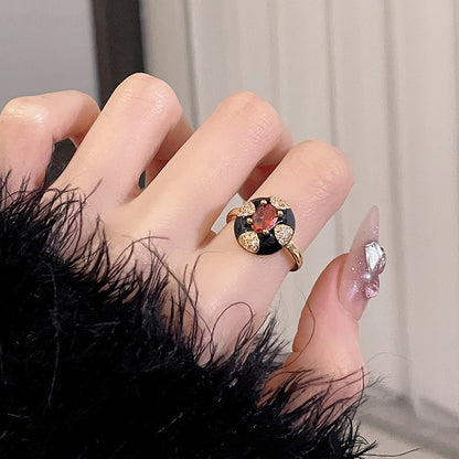 Glazed Black White Enamel Female Cold Wind Light Luxury Rings