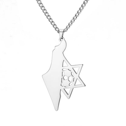 Women's & Men's Titanium Steel Israel Map Star Of Necklaces