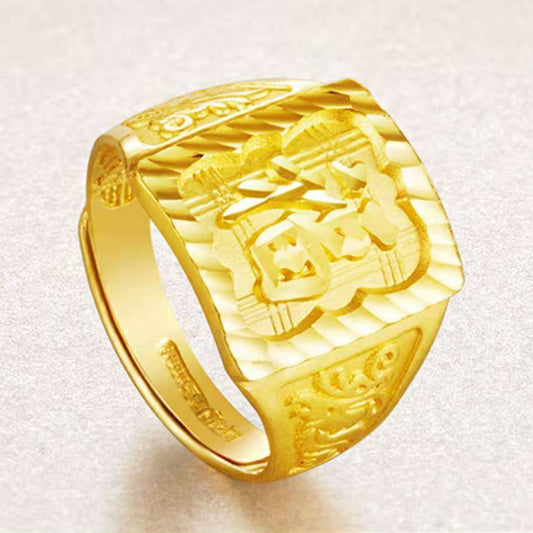 Men's Golden Wide Face Square Man's Solid Rings