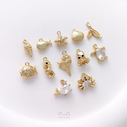 Color Retaining Bag Gold Marine Life Conch Jellyfish Handmade Pendants