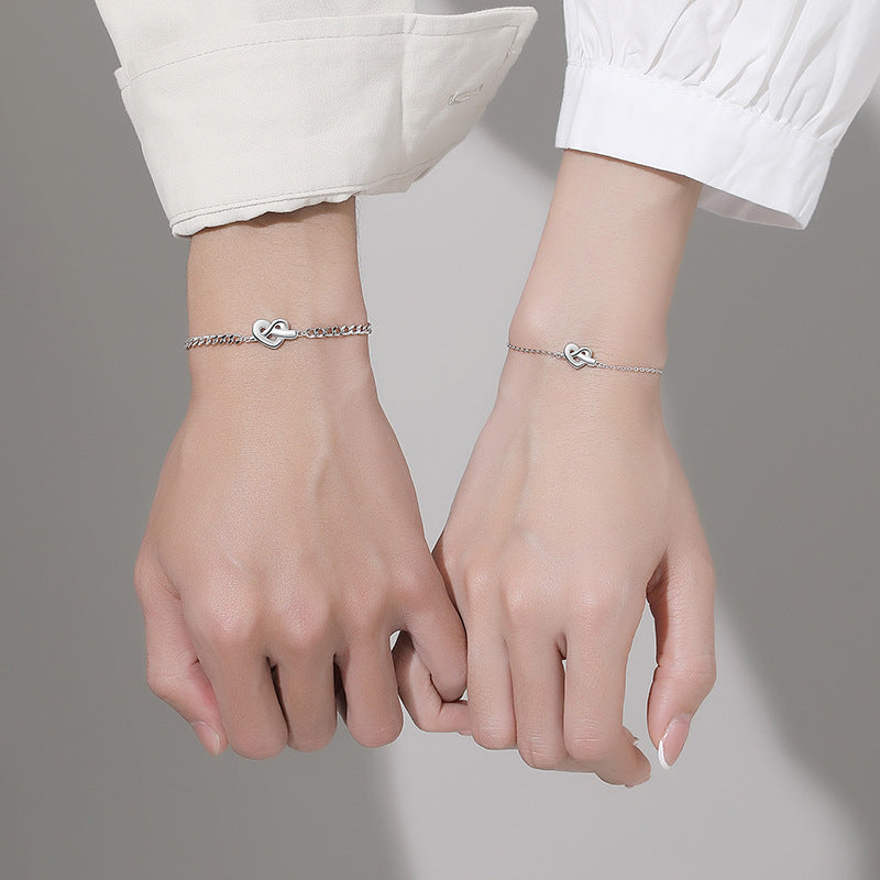 Pair Of Niche Love Sterling Sier Simple Romantic Bracelets