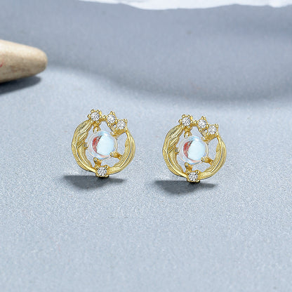 Women's Sterling Sier Feather For Unique Design Moonstone Earrings