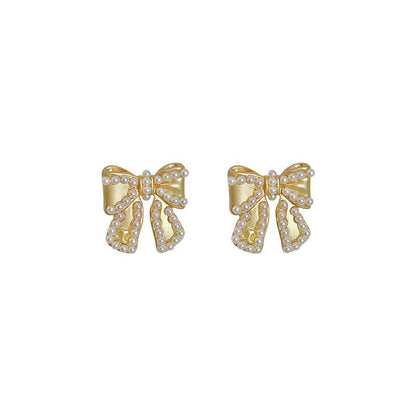 Sier Needle Fashion Bowknot Pearl Creative Earrings