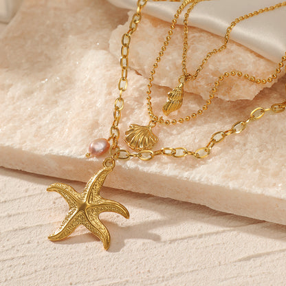 Women's Starfish Design Vintage Shell Screw Stainless Necklaces