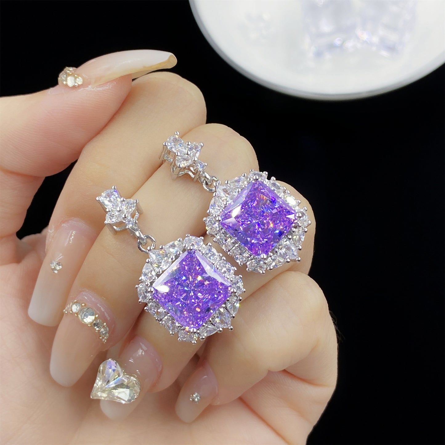 Spodumene Purple Zircon Starry Sky Cut Pendants