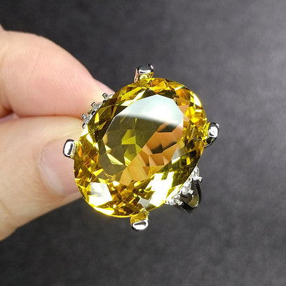 Gold Plated Egg-shaped Yellow Gem Diamond Rings