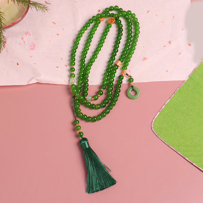 Chinese Style Long Green Beaded National Chain Necklaces