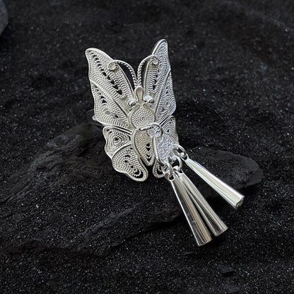 Hollow Butterfly Female Personality Tassel Temperamental Elegant Sier Rings