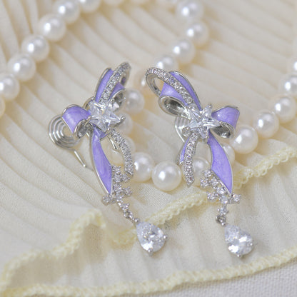 Design Exquisite Bow Zircon Water Drops Earrings