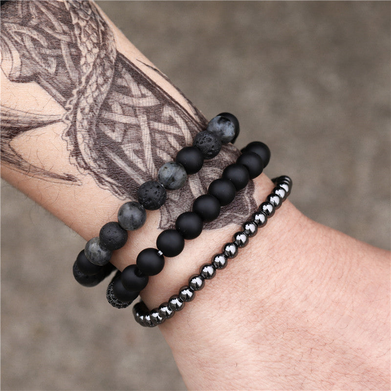 Men's Beaded Suit Haematite Cross Dumbbell Zircon Bracelets