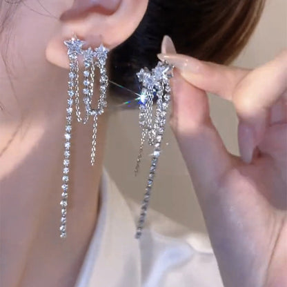 Women's Long Full Rhinestone Tassel Fashion Elegant Earrings