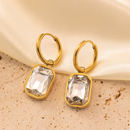 Women's Titanium Steel Gold Plated Cut Angle Rectangular Earrings