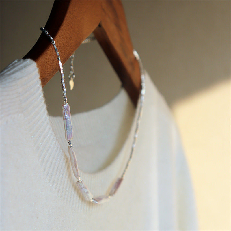 Of Sier Shaped Freshwater Pearl Bar Necklaces