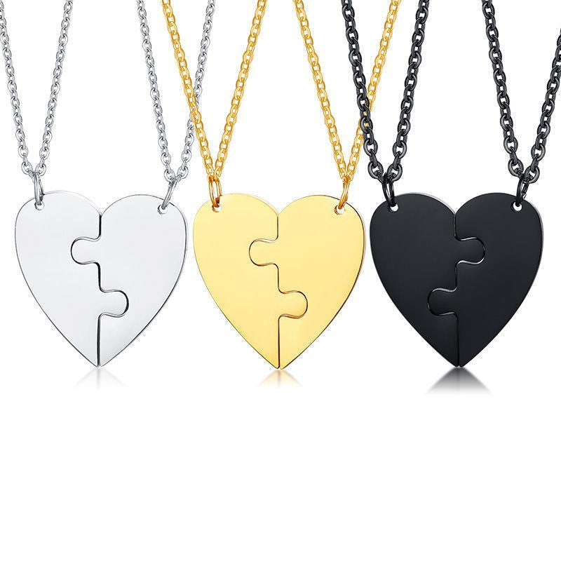 Steel Puzzle Heart One Pair Lovers Necklaces