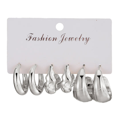 Type Irregular Card Set White Gold Color Earrings