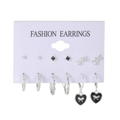 Cold Wind Black Dripping Oil Love Set Earrings