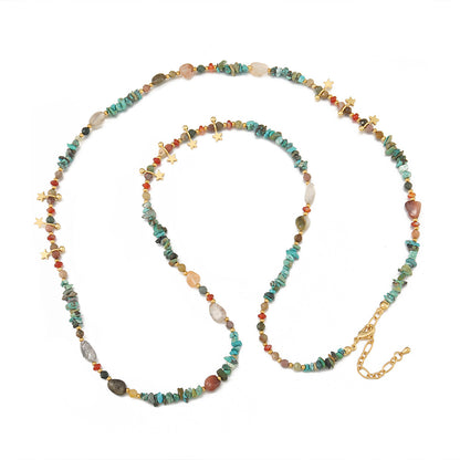 Twin Baroque Pearl African Pine Natural Stone Beaded Necklaces