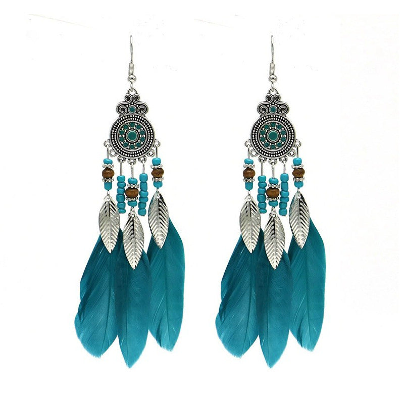 Bohemian Feather Ethnic Yunnan Travel Vintage Earrings