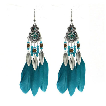 Bohemian Feather Ethnic Yunnan Travel Vintage Earrings