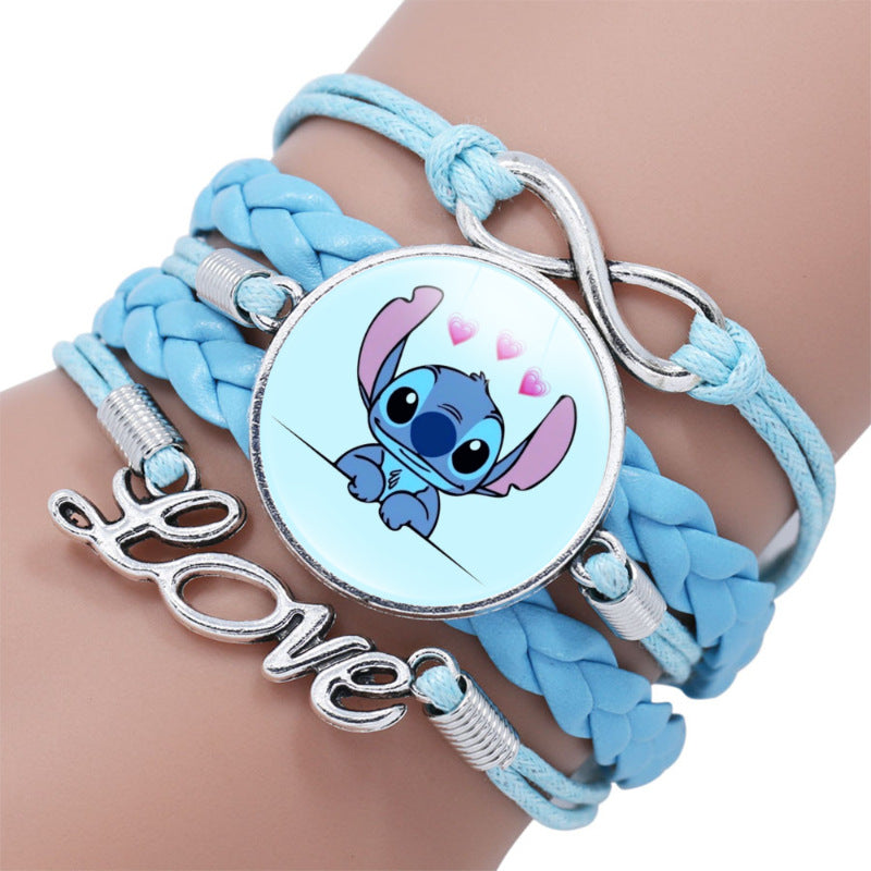 Cartoon Star Stitch Time Stone Leather Bracelets