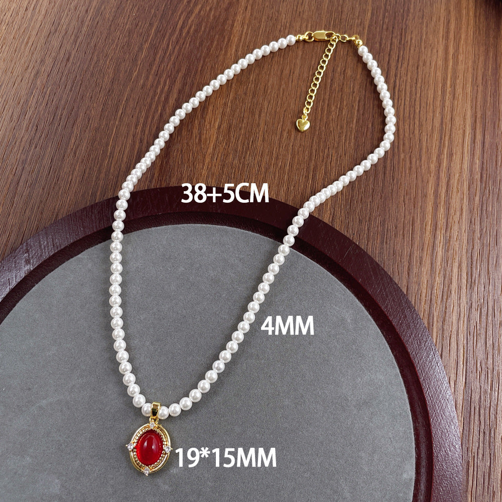 Women's Red Agate Pearl Ornament Retro Affordable Necklaces