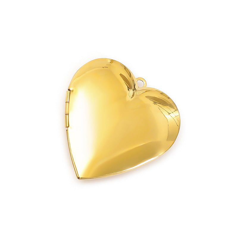 Steel Heart-shaped Box Stainless Gold Mirror Pendants