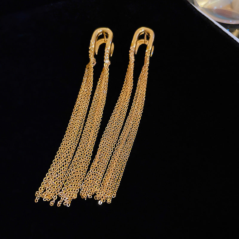 Sier Needle Metal Tassel Female Exaggerated Earrings