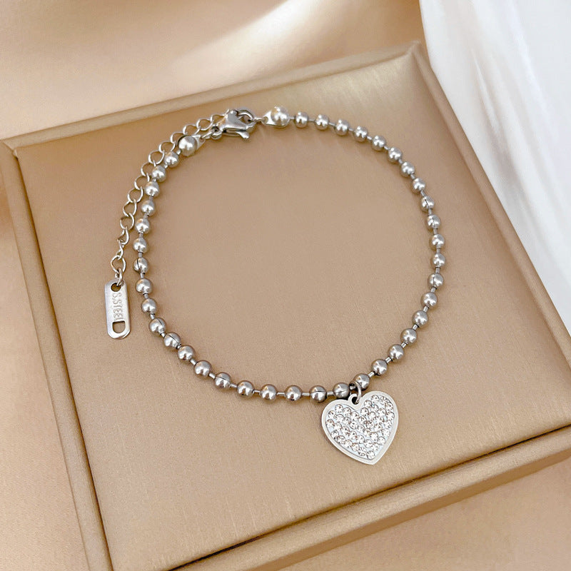 Jeweled Loving Heart Round Beads Elegant Lucky Minimalist Chain Bracelets