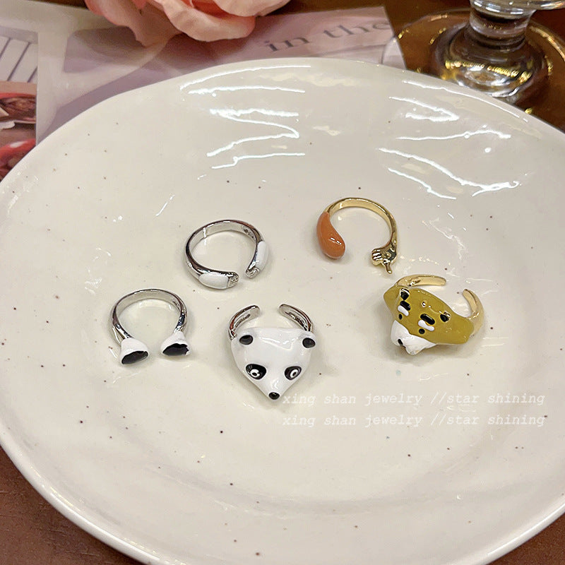 Cute Panda Female Niche Personality Puppy Index Rings