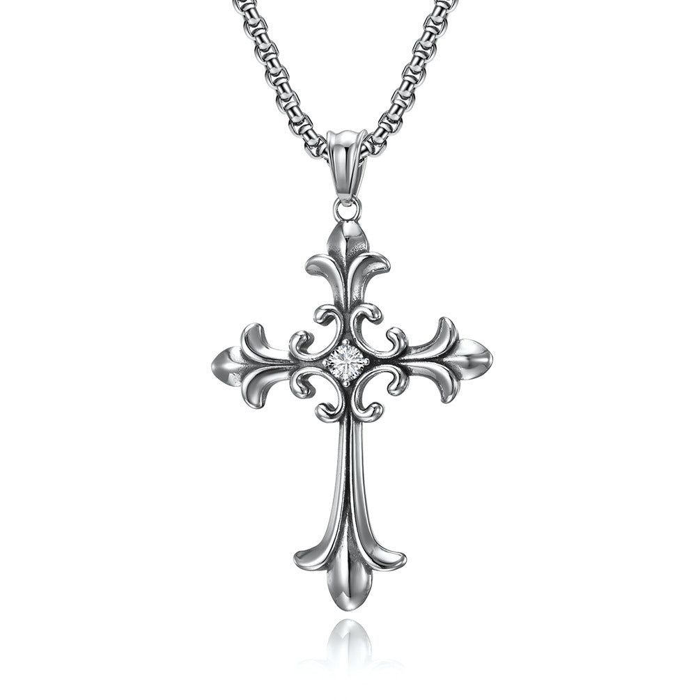 Style Vintage Cross Diamond Titanium Steel Fashionable People Necklaces