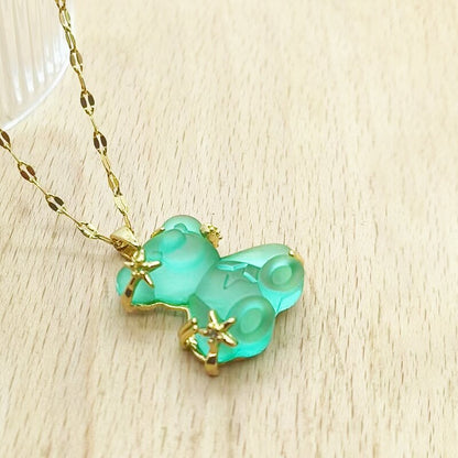 Women's Copper Micro Inlaid Zircon Resin Bear Stainless Steel Light Necklaces