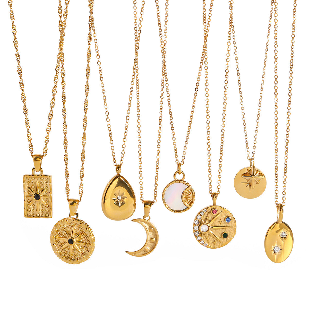 Stainless Steel Eight Awn Star Zircon High-grade Clavicle Necklaces