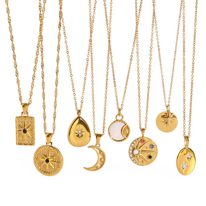 Stainless Steel Eight Awn Star Zircon High-grade Clavicle Necklaces